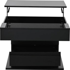 Masă de cafea rotativă 360° cu funcție de ridicare, spațiu de depozitare ascuns și 1 sertar, 70x70x45 cm, Negru