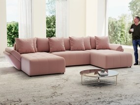 Colțar extensibil dumonde cu ladă de depozitare si sezut confortabil din spuma high-density, Berlin U Royal Roz 380x180 cm