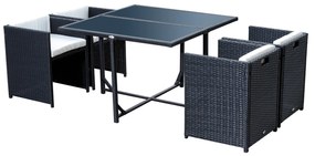 Outsunny Set Mobilier Gradina din Ratan 5 Piese cu Masa de Pranz si 4 Scaune Terasa Exterior, include Perne,109x109x72cm Negru | Aosom.ro