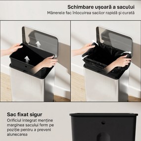 HOMCOM Coș de gunoi dreptunghiular cu pedală 20 L din metal, cu găleată interioară detașabilă și închidere lentă, argintiu | Aosom Romania