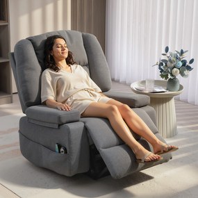 HOMCOM Scaun Rabatabil, Canapea cu Masaj prin Vibrații și Căldură, Scaun de Ridicare cu Telecomandă, 97x90x102 cm, Gri