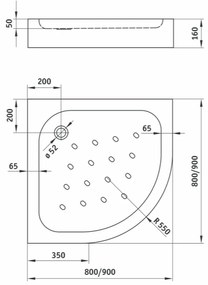 Cadita dus semirotunda alba 90x90 Deante, Funkia 900x900 mm