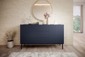Comodă Nicole 150 cm cu trei sertare - MDF albastru închis / picioare negre