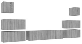 3120291 vidaXL Set dulap TV, 8 piese, gri sonoma, lemn prelucrat