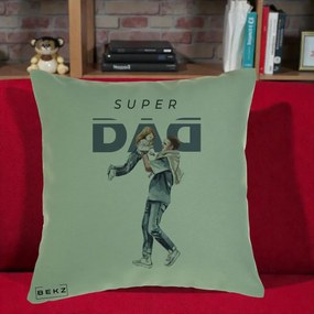 Cadou pentru Tata - Perna Personalizata Super DAD Tata si Fiica, 40x40 cm, Verde, Husa Detasabila, Perna Inclusa, BEKZ®