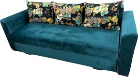 Canapea LILI extensibila, 3 locuri, cu lada de depozitare, catifea turcoaz , 220x95x80 Turcoaz, Catifea