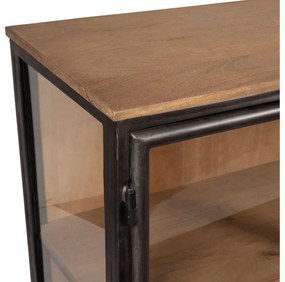 Bufet cu 2 usi, natur, din lemn masiv de mango si sticla, aspect rustic, Tucson
