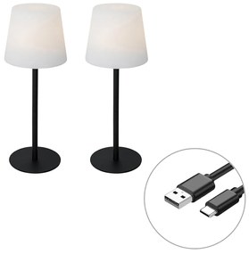 Set de 2 lămpi de masă negre reîncărcabile 40 cm IP54 - Jude