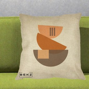 Perna Decorativa Geometric Bauhaus Boluri Portocaliu, 40x40 cm, Crem, Husa Detasabila, Perna Inclusa, BEKZ®