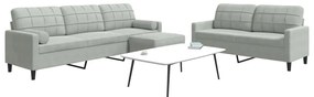vidaXL Set de canapele cu perne, 3 piese, gri deschis, catifea
