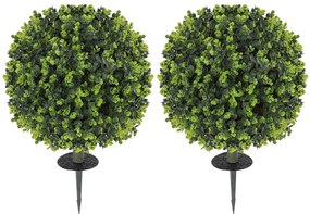 HOMCOM Set 2 Plante Artificiale de Buxus de 40 cm cu Tija Integrată pentru Interior și Exterior, Verde | Aosom Romania