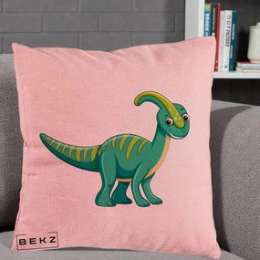 Perna Decorativa Parasaur Verde, 40x40 cm, Roz, Husa Detasabila, Perna Inclusa, BEKZ®