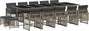 vidaXL Set mobilier de grădină cu perne, 15 piese, gri, poliratan