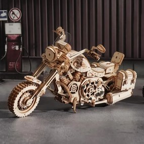 Puzzle mecanic 3D din lemn, motocicletă RoboTime
