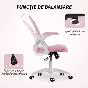 Vinsetto Scaun de Birou Ergonomic, Reglabil, cu Spătar din Plasă și Scaun Captusit, 65.5x61.5x88-97.5 cm, Roz | Aosom Romania