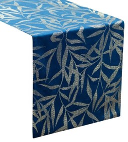Față de masă din catifea cu imprimeu albastru 35x180