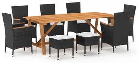 3068804 vidaXL Set mobilier de grădină, 9 piese, negru