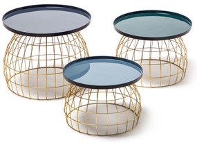 Set 3 masute de cafea rotunde din fier 26 cm / 32 cm / 42 cm albastru închis / verde / gri