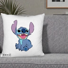 Perna Personalizata Stitch Zambitor, 40x40 cm, Alb Pufos, Husa Detasabila, Perna Inclusa, BEKZ®