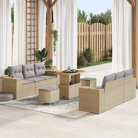 vidaXL Set de canapea pentru grădină 9 piese cu pernă bej din ratan poli acacia