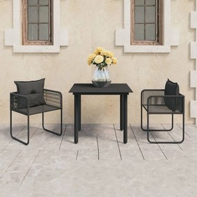 Set mobilier de masa pentru gradina, 3 piese, negru, ratan PVC