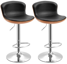 HOMCOM Set de 2 Taburet de Bar Design Contemporan Înălțime șezut reglabil 64-85 cm rotire 360° acoperire sintetică Negru Imitație Lemn | Aosom Romania