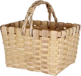 Coș de picnic din lemn natur, împletit manual, cu mânere, 22 × 28 × 18 cm, „Kerstin"