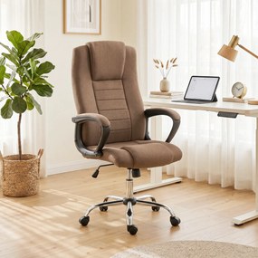 Vinsetto Scaun de Birou Ergonomic Inclinabil și Rotativ în Țesătură cu Aspect de In cu Tetieră, Maro | Aosom Romania