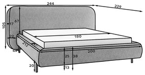 Pat matrimonial teracotă tapițat cu spațiu de depozitare cu somieră 180x200 cm Pointt – ELTAP