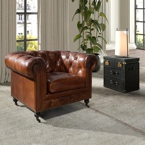 Fotoliu design italian Chesterfield piele maro