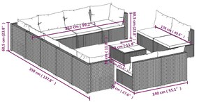 Set mobilier de gradina cu perne, 13 piese, maro, poliratan maro si alb, 3x colt + 9x mijloc + masa, 1