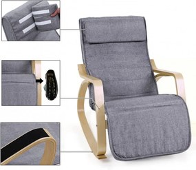 Fotoliu balansoar, lemn de mesteacan / textil, gri inchis / natural, Songmics