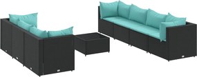 vidaXL Set mobilier de grădină cu perne, 8 piese, negru, poliratan