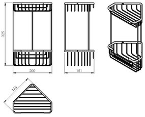 GEDY 2482 Smart raft de colț cu două etaje 20 x32,5 x 15,1 cm, argintiu
