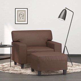 3153547 vidaXL Fotoliu canapea cu taburet, maro, 60 cm, piele ecologică
