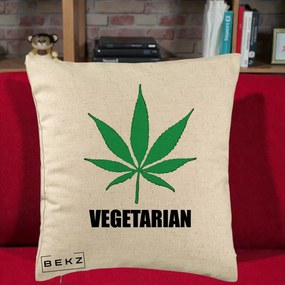Perna Decorativa Vegetarian cu Frunza, 40x40 cm, Bej, Husa Detasabila, Perna Inclusa, BEKZ®