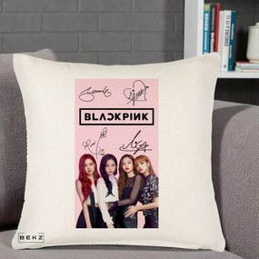 Perna Personalizata K-pop BLACKPINK Semnaturi si Foto, 40x40 cm, Crem Reliefat, Husa Detasabila, Perna Inclusa, BEKZ®