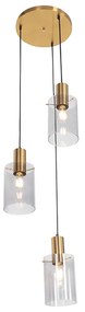 Lampă suspendată modernă din alamă cu sticlă fumurie cu 3 lumini - Vidra