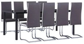 3053151 vidaXL Set mobilier de bucătărie, 9 piese, gri, piele ecologică