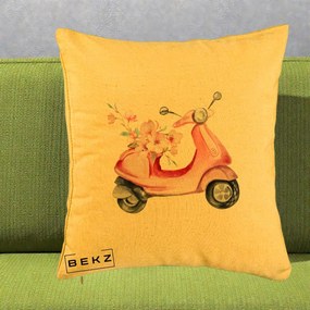 Perna Decorativa Scuter Roz cu Flori Acuarela, 40x40 cm, Galben, Husa Detasabila, Perna Inclusa, BEKZ®