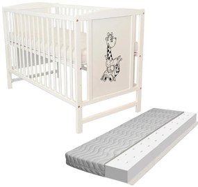 Patut din lemn masiv 120x60 cm Bria alb si saltea antialergica cu ventilatie Air 120x60x10 cm, reglabil pe 3 nivele, certificat EN71