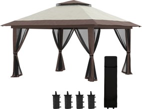 Outsunny Pavilion Pliabil Pop-Up 4x4 m cu Înălțime Reglabilă pe 3 Niveluri, Pavilion de Exterior cu Plasă de Țânțari, Saci de Nisip, Geantă de Transport, UV50+, pentru Grădină, Camping, Petreceri, Bej | Aosom Romania