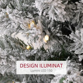 HOMCOM Brad de Crăciun Înzăpezit cu 329 de Crengi și Lumini LED Albe, Brad Artificial din Plastic, Ø52x180 cm, Verde | Aosom Romania