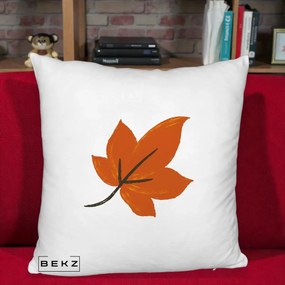 Perna Decorativa Frunza de Toamna Portocalie, 40x40 cm, Alb Pufos, Husa Detasabila, Perna Inclusa, BEKZ®