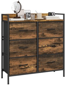 HOMCOM Comodă, corp de depozitare pentru dormitor 6 sertare țesătură nețesută cadru din oțel, 79 x 29 x 85 cm, efect lemn mahon | Aosom Romania