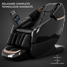 Fotoliu de masaj ZEENA INFINITY PRO, AI voce, Incalzire, Bluetooth, Zero Gravity SL-Track Shiatsu, Joystick și suport pentru telefon, Controler rapid cotiera, 2 Boxe, Moduri Automate, Suport Picioare extensibil, Piele PU Premium, Negru