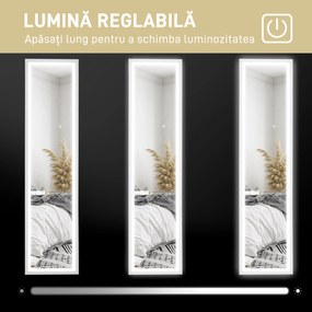 HOMCOM Oglindă Iluminată cu Lumini LED Reglabile și Buton Tactil, din Sticlă și MDF, 40x5x160 cm, Alb | Aosom Romania