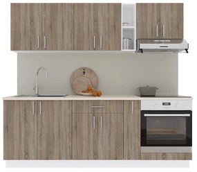 Set haaus V14, Stejar Sonoma Inchis/Alb, Blat Thermo 28 mm, L 220 cm