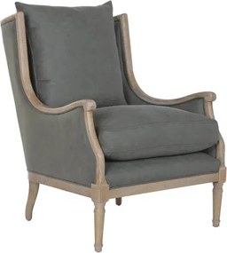Fotoliu wingback stofă verde cu brațe lemn masiv, „Churchill”