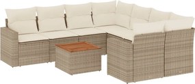 vidaXL Set canapele de grădină, 9 piese, cu perne, bej, poliratan